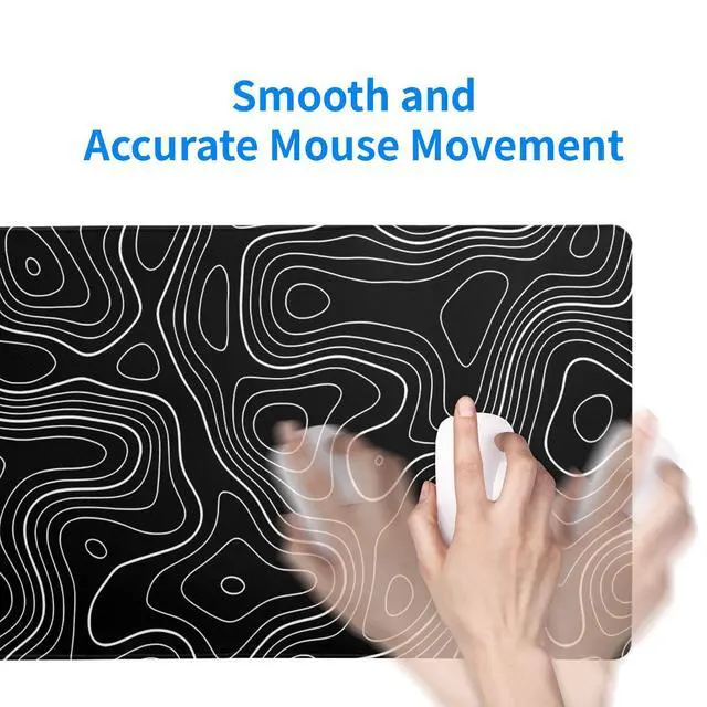 Alt view image 7 of 7 - Topographic Contour Gaming Mouse Pad Black Large Mouse Pad for Keyboard and Mousepad Desk Mat with 3mm Non-Slip Base and Stitched Edge for Gaming and Office Computer Mat Protector Mat 27.6x11.8 Inch