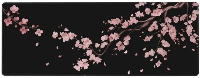 Main image of Japanese Cherry Blossom Xl Large Gaming Mouse Pad, Long Extended Full Sakura Mouse Mat for Top Keyboard Table, Cute Big Stitched Waterproof Mousepad Gifts for Women Office, 31.5*11.8 In