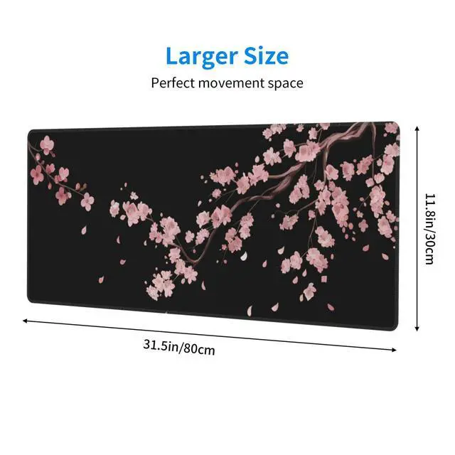 Alt view image 4 of 7 - Japanese Cherry Blossom Xl Large Gaming Mouse Pad, Long Extended Full Sakura Mouse Mat for Top Keyboard Table, Cute Big Stitched Waterproof Mousepad Gifts for Women Office, 31.5*11.8 In