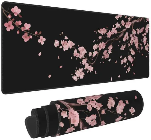 Alt view image 2 of 7 - Japanese Cherry Blossom Xl Large Gaming Mouse Pad, Long Extended Full Sakura Mouse Mat for Top Keyboard Table, Cute Big Stitched Waterproof Mousepad Gifts for Women Office, 31.5*11.8 In