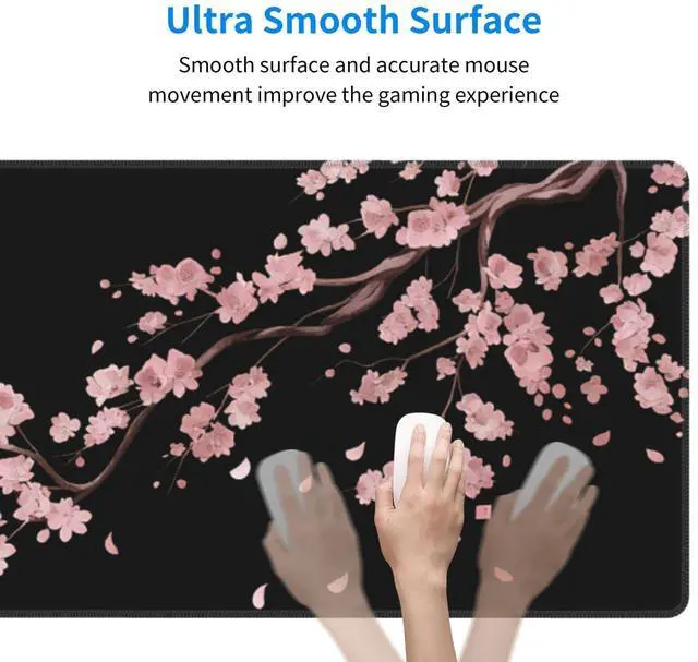 Alt view image 5 of 7 - Japanese Cherry Blossom Xl Large Gaming Mouse Pad, Long Extended Full Sakura Mouse Mat for Top Keyboard Table, Cute Big Stitched Waterproof Mousepad Gifts for Women Office, 31.5*11.8 In