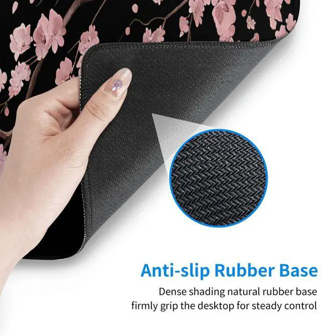 Alt view image 6 of 7 - Japanese Cherry Blossom Xl Large Gaming Mouse Pad, Long Extended Full Sakura Mouse Mat for Top Keyboard Table, Cute Big Stitched Waterproof Mousepad Gifts for Women Office, 31.5*11.8 In
