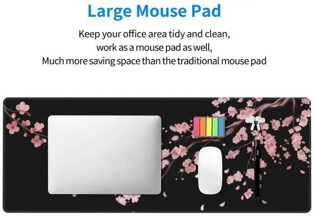 Alt view image 7 of 7 - Japanese Cherry Blossom Xl Large Gaming Mouse Pad, Long Extended Full Sakura Mouse Mat for Top Keyboard Table, Cute Big Stitched Waterproof Mousepad Gifts for Women Office, 31.5*11.8 In