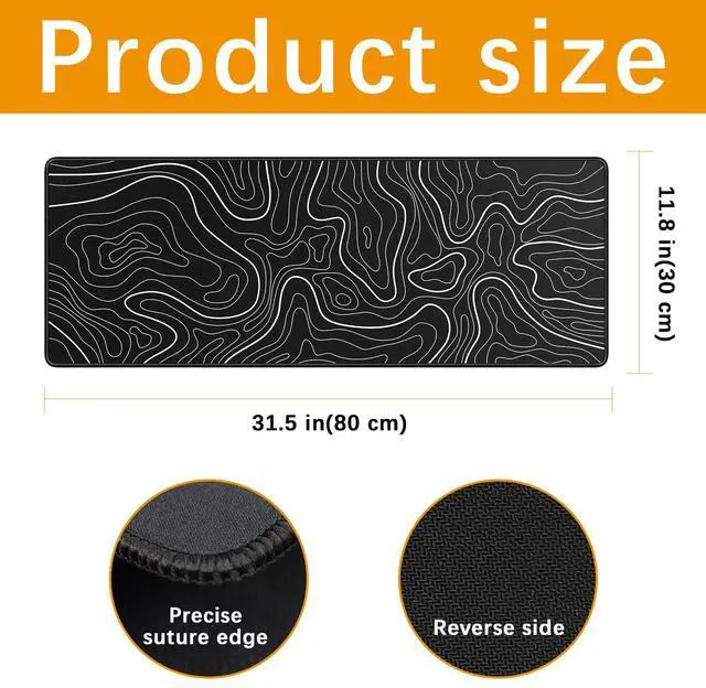 Alt view image 2 of 6 - 3 Pcs Large Gaming Mouse Pad 31.5 x 11.8in,Anti-Slip Rubber Base Mousepad, XL Keyboard Mouse Mat for Home Office, Black with White Topographic Line