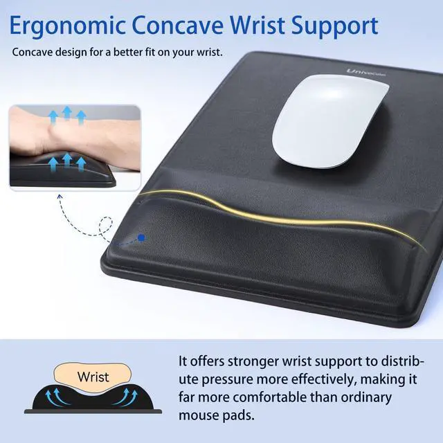 Alt view image 3 of 7 - Pain Relief & Wrist Support Mouse Pad,Ergonomic Design with Contouring Memory Foam,High-Precision PU Surface,Non-Slip Base for Office/Gaming(Black)