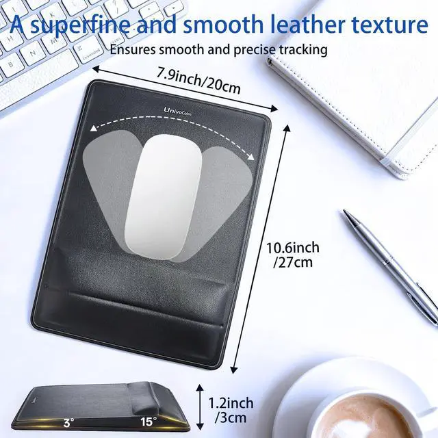 Alt view image 6 of 7 - Pain Relief & Wrist Support Mouse Pad,Ergonomic Design with Contouring Memory Foam,High-Precision PU Surface,Non-Slip Base for Office/Gaming(Black)