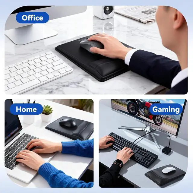 Alt view image 7 of 7 - Pain Relief & Wrist Support Mouse Pad,Ergonomic Design with Contouring Memory Foam,High-Precision PU Surface,Non-Slip Base for Office/Gaming(Black)