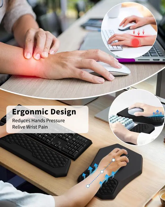 Main image of Ergonomic Mouse Pad Wrist Rest Support, Massage Design Surface for Carpal Tunnel Pain Relief, Memory Foam, Non-Slip PU Base for Computer Desk, Black