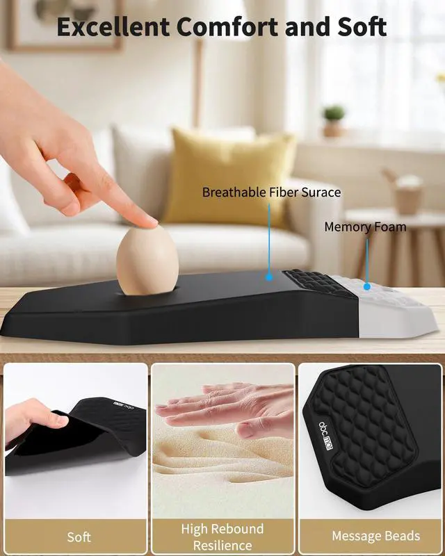 Alt view image 2 of 6 - Ergonomic Mouse Pad Wrist Rest Support, Massage Design Surface for Carpal Tunnel Pain Relief, Memory Foam, Non-Slip PU Base for Computer Desk, Black