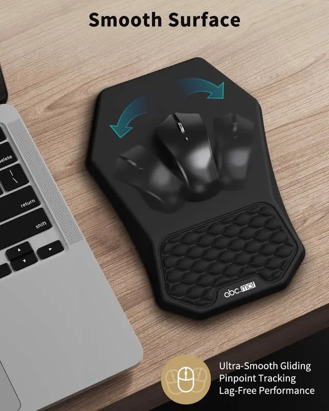 Alt view image 3 of 6 - Ergonomic Mouse Pad Wrist Rest Support, Massage Design Surface for Carpal Tunnel Pain Relief, Memory Foam, Non-Slip PU Base for Computer Desk, Black