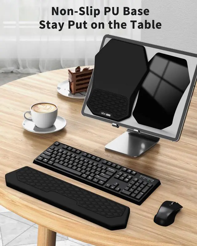 Alt view image 4 of 6 - Ergonomic Mouse Pad Wrist Rest Support, Massage Design Surface for Carpal Tunnel Pain Relief, Memory Foam, Non-Slip PU Base for Computer Desk, Black