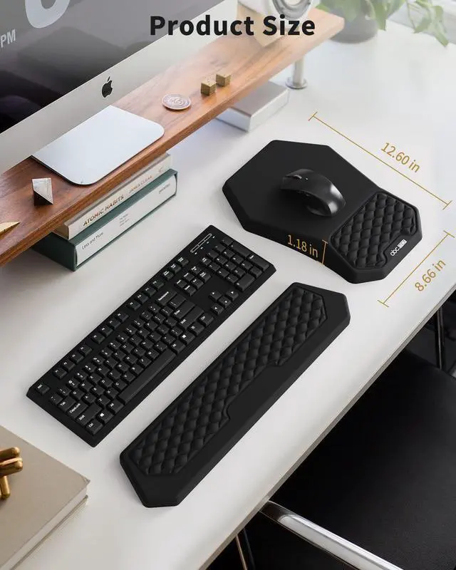 Alt view image 5 of 6 - Ergonomic Mouse Pad Wrist Rest Support, Massage Design Surface for Carpal Tunnel Pain Relief, Memory Foam, Non-Slip PU Base for Computer Desk, Black