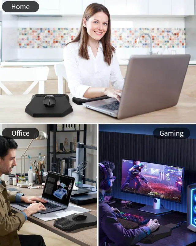 Alt view image 6 of 6 - Ergonomic Mouse Pad Wrist Rest Support, Massage Design Surface for Carpal Tunnel Pain Relief, Memory Foam, Non-Slip PU Base for Computer Desk, Black