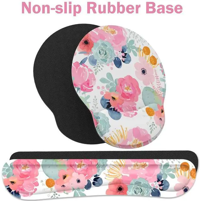 Alt view image 4 of 7 - Ergonomic Mouse Pad with Wrist Rest and Keyboard Wrist Rest, Mousepad and Wrist Rest for Computer Keyboard, Pain Relief, Non-Slip Rubber Base, Mouse Pad Wrist Support for Gaming, Office, Pink Flower