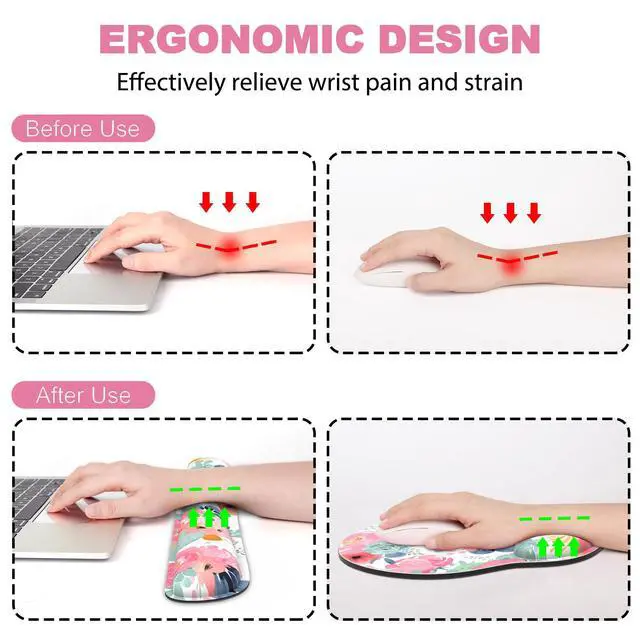 Alt view image 2 of 7 - Ergonomic Mouse Pad with Wrist Rest and Keyboard Wrist Rest, Mousepad and Wrist Rest for Computer Keyboard, Pain Relief, Non-Slip Rubber Base, Mouse Pad Wrist Support for Gaming, Office, Pink Flower