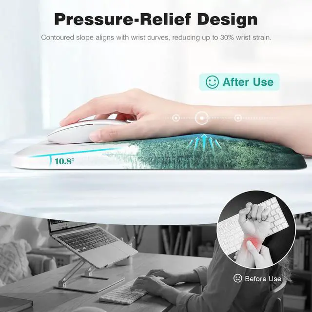 Alt view image 2 of 7 - Mousepad with Wrist Rest Ergonomic Computer Comfortable Pain Relief Mouse Pad Wrist Support Green Forest Pattern