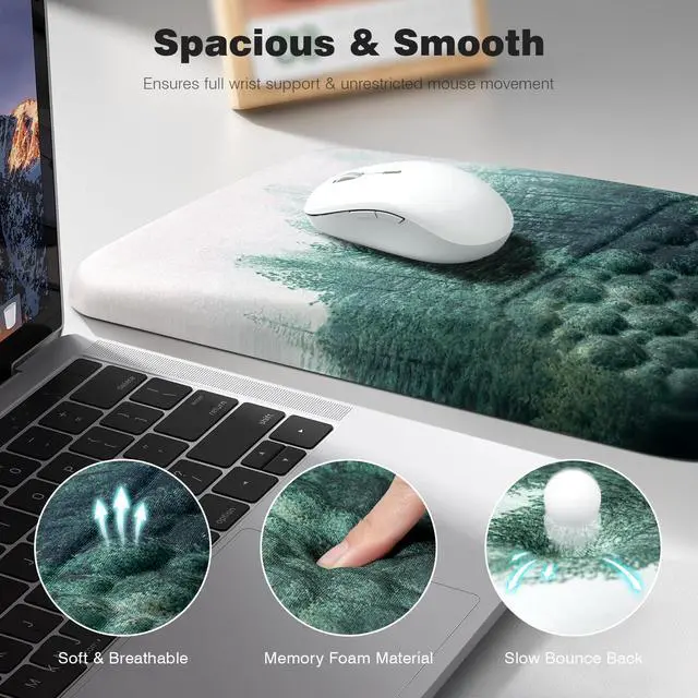 Alt view image 3 of 7 - Mousepad with Wrist Rest Ergonomic Computer Comfortable Pain Relief Mouse Pad Wrist Support Green Forest Pattern