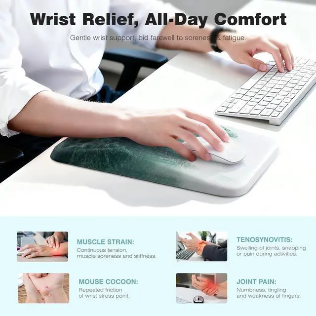Alt view image 4 of 7 - Mousepad with Wrist Rest Ergonomic Computer Comfortable Pain Relief Mouse Pad Wrist Support Green Forest Pattern