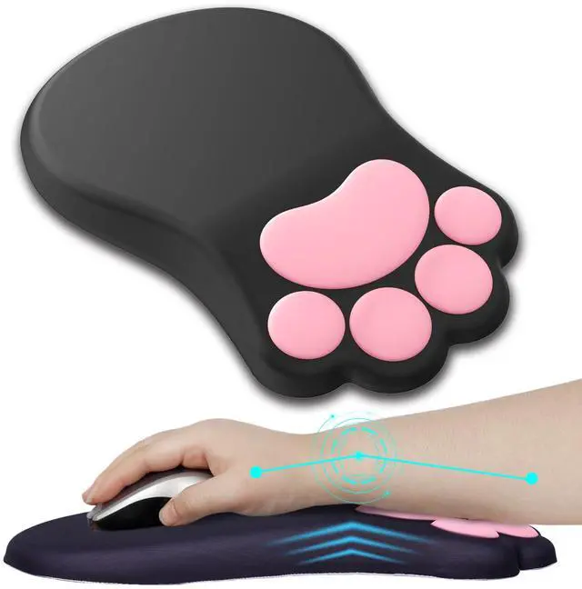 Main image of Ergonomic Mouse Pad with Wrist Rest,Cute Cat Paw Mousepad Wrist Support,Comfortable Massage Design Computer Pain Relief Mouse Pad with Non-Slip PU Base for Desk Laptop Gaming Office,Black