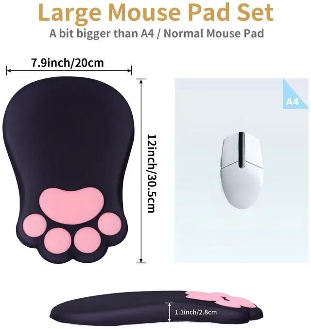 Alt view image 4 of 7 - Ergonomic Mouse Pad with Wrist Rest,Cute Cat Paw Mousepad Wrist Support,Comfortable Massage Design Computer Pain Relief Mouse Pad with Non-Slip PU Base for Desk Laptop Gaming Office,Black