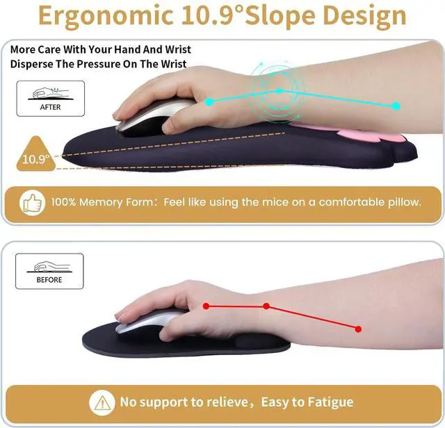Alt view image 5 of 7 - Ergonomic Mouse Pad with Wrist Rest,Cute Cat Paw Mousepad Wrist Support,Comfortable Massage Design Computer Pain Relief Mouse Pad with Non-Slip PU Base for Desk Laptop Gaming Office,Black