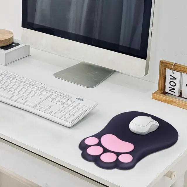 Alt view image 6 of 7 - Ergonomic Mouse Pad with Wrist Rest,Cute Cat Paw Mousepad Wrist Support,Comfortable Massage Design Computer Pain Relief Mouse Pad with Non-Slip PU Base for Desk Laptop Gaming Office,Black