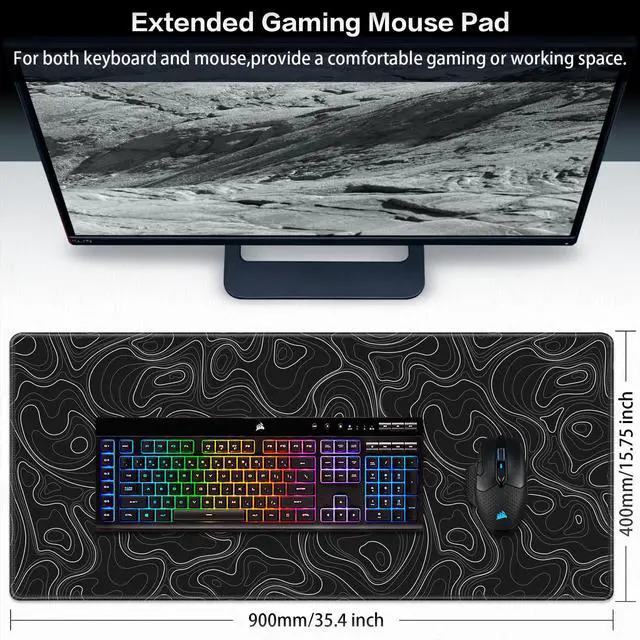 Alt view image 2 of 7 - Gaming Mouse Pad, Topographic Contour Mouse Pad 35.4x15.7inch Large Extended Computer Mouse Mat Keyboard Full Desk Mousepad for Gaming, Office, Home