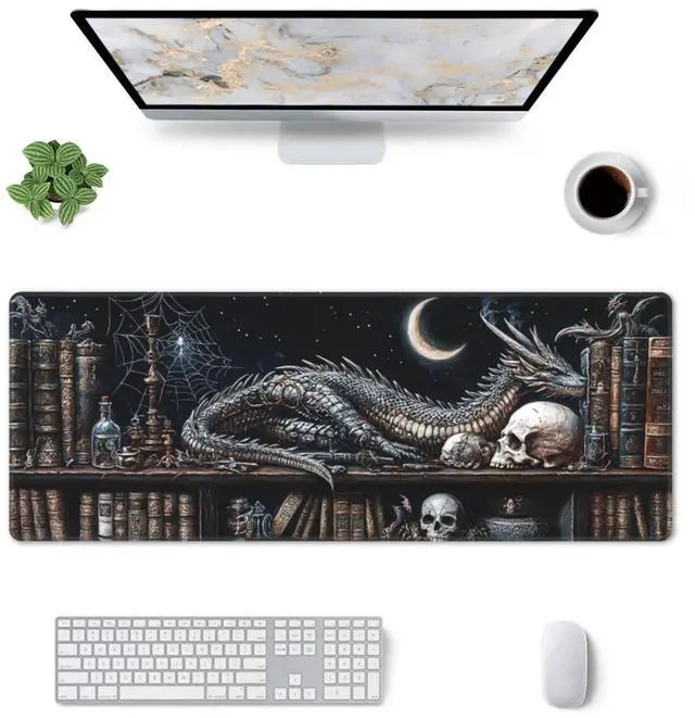 Alt view image 2 of 7 - Mystical Dragon Mouse Pad 31.5 X 11.8 Inch Big Desk Rubber Base Stitched Edges Keyboard Pad XXL Mouse Mat for Home Game and Office