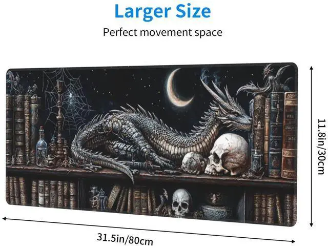 Alt view image 3 of 7 - Mystical Dragon Mouse Pad 31.5 X 11.8 Inch Big Desk Rubber Base Stitched Edges Keyboard Pad XXL Mouse Mat for Home Game and Office