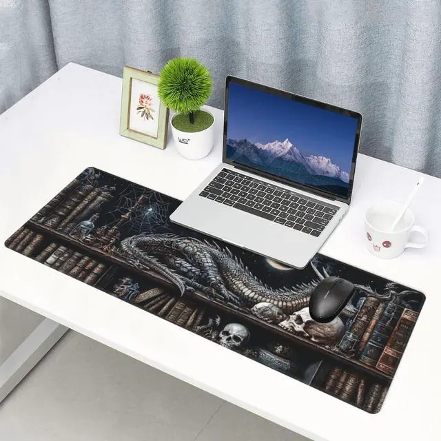 Alt view image 7 of 7 - Mystical Dragon Mouse Pad 31.5 X 11.8 Inch Big Desk Rubber Base Stitched Edges Keyboard Pad XXL Mouse Mat for Home Game and Office
