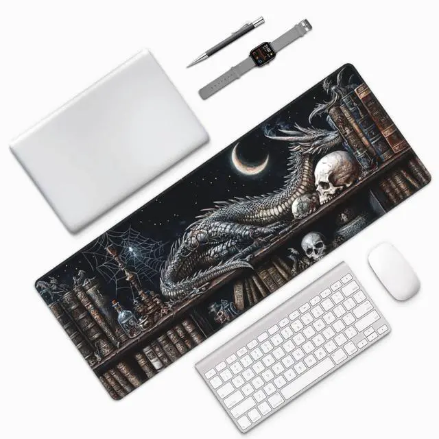 Alt view image 6 of 7 - Mystical Dragon Mouse Pad 31.5 X 11.8 Inch Big Desk Rubber Base Stitched Edges Keyboard Pad XXL Mouse Mat for Home Game and Office
