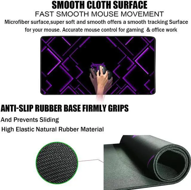 Alt view image 3 of 6 - Large Extended Gaming Mouse Pad, Long Mouse Pads, Extra Large Big Mouse Pad with Stitched Edge, XXL Non-Slip Computer Computer Keyboard Mat for Gamer/Desktop/Office/Home, Purple