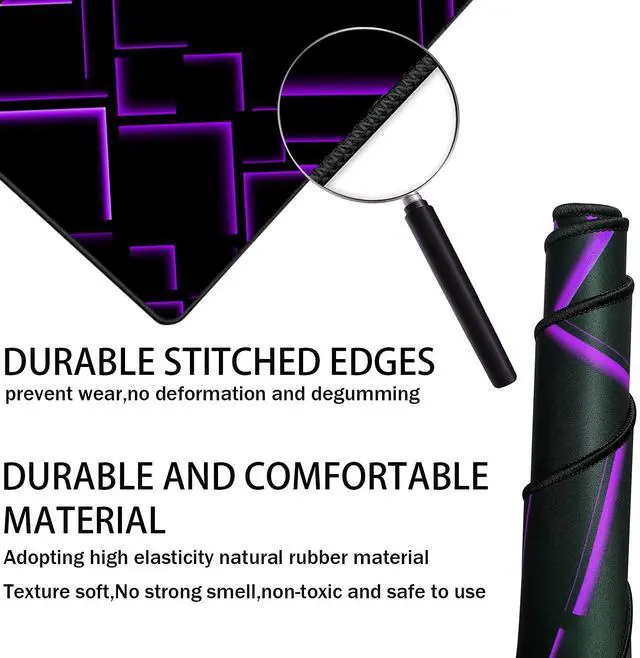 Alt view image 2 of 6 - Large Extended Gaming Mouse Pad, Long Mouse Pads, Extra Large Big Mouse Pad with Stitched Edge, XXL Non-Slip Computer Computer Keyboard Mat for Gamer/Desktop/Office/Home, Purple