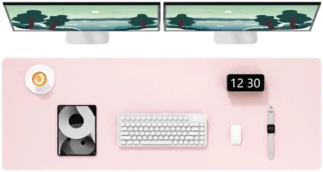 Main image of Desk Pad, 48" x 17" PU Leather Desk Mat, XXXL Extended Mouse Pad, Waterproof Desktop Blotter Protector, Non-Slip Ultra Thin Large Laptop Keyboard Writing Mat for Office Home, Pink