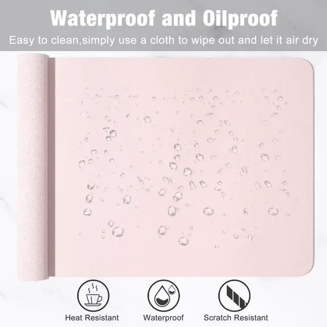 Alt view image 5 of 7 - Desk Pad, 48" x 17" PU Leather Desk Mat, XXXL Extended Mouse Pad, Waterproof Desktop Blotter Protector, Non-Slip Ultra Thin Large Laptop Keyboard Writing Mat for Office Home, Pink