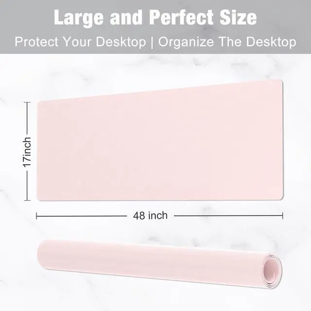 Alt view image 3 of 7 - Desk Pad, 48" x 17" PU Leather Desk Mat, XXXL Extended Mouse Pad, Waterproof Desktop Blotter Protector, Non-Slip Ultra Thin Large Laptop Keyboard Writing Mat for Office Home, Pink