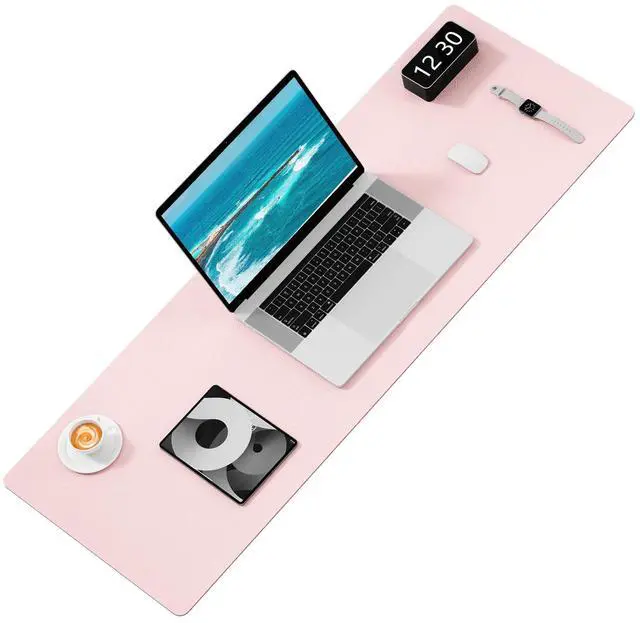 Alt view image 2 of 7 - Desk Pad, 48" x 17" PU Leather Desk Mat, XXXL Extended Mouse Pad, Waterproof Desktop Blotter Protector, Non-Slip Ultra Thin Large Laptop Keyboard Writing Mat for Office Home, Pink