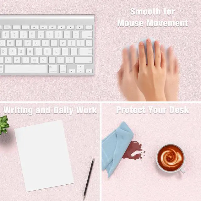 Alt view image 4 of 7 - Desk Pad, 48" x 17" PU Leather Desk Mat, XXXL Extended Mouse Pad, Waterproof Desktop Blotter Protector, Non-Slip Ultra Thin Large Laptop Keyboard Writing Mat for Office Home, Pink