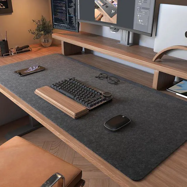 Alt view image 2 of 7 - Large Felt Desk Mat, 40''x16'' Full Keyboard and Mouse Pad for Office and Home, Computer Desk Mat for Desktop, Non-Slip Felt Desk Pad Protector