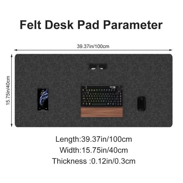 Alt view image 3 of 7 - Large Felt Desk Mat, 40''x16'' Full Keyboard and Mouse Pad for Office and Home, Computer Desk Mat for Desktop, Non-Slip Felt Desk Pad Protector