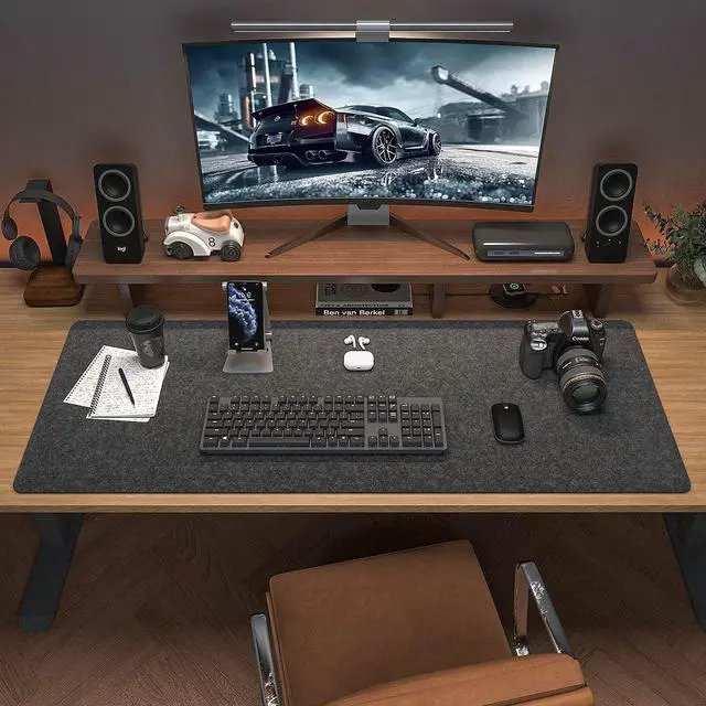 Alt view image 4 of 7 - Large Felt Desk Mat, 40''x16'' Full Keyboard and Mouse Pad for Office and Home, Computer Desk Mat for Desktop, Non-Slip Felt Desk Pad Protector