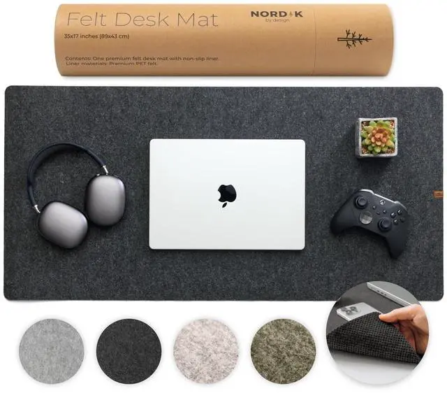 Main image of Large Felt Desk Mat - Charcoal - 35 x 17 inch - Full Desk Keyboard Mat - Computer Desk Mat for Keyboard and Mouse Pad - Desktop Mat - Large Felt Desk Pad