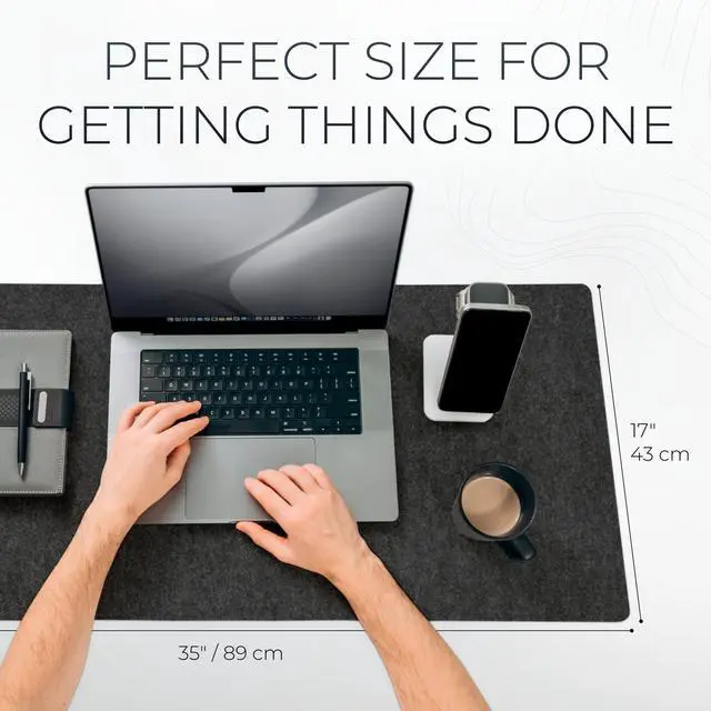 Alt view image 3 of 7 - Large Felt Desk Mat - Charcoal - 35 x 17 inch - Full Desk Keyboard Mat - Computer Desk Mat for Keyboard and Mouse Pad - Desktop Mat - Large Felt Desk Pad