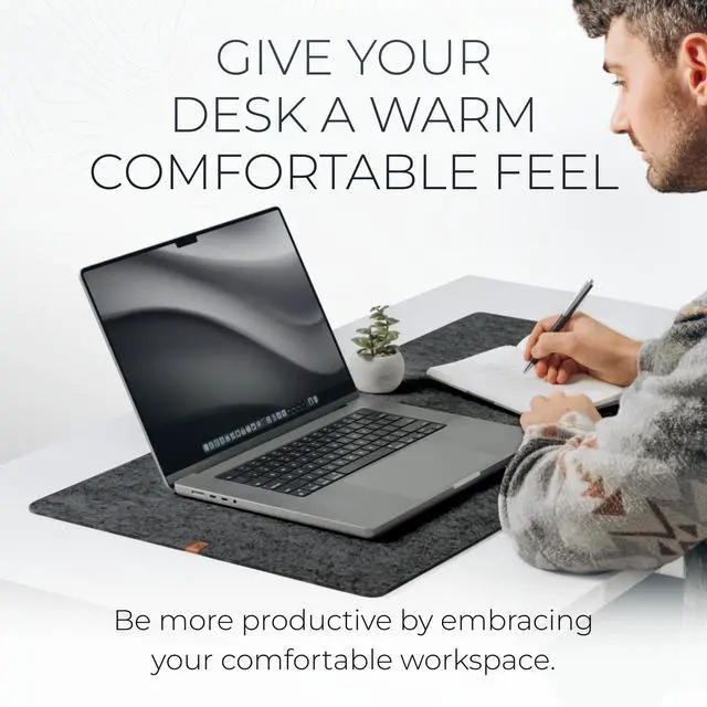 Alt view image 4 of 7 - Large Felt Desk Mat - Charcoal - 35 x 17 inch - Full Desk Keyboard Mat - Computer Desk Mat for Keyboard and Mouse Pad - Desktop Mat - Large Felt Desk Pad
