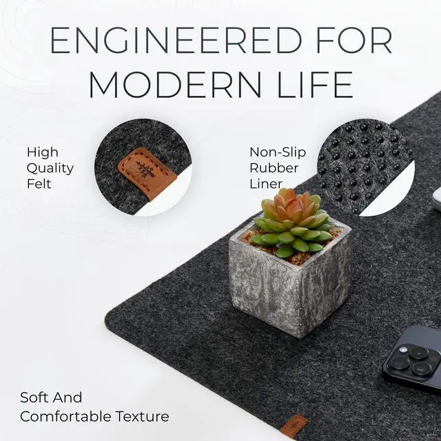 Alt view image 5 of 7 - Large Felt Desk Mat - Charcoal - 35 x 17 inch - Full Desk Keyboard Mat - Computer Desk Mat for Keyboard and Mouse Pad - Desktop Mat - Large Felt Desk Pad