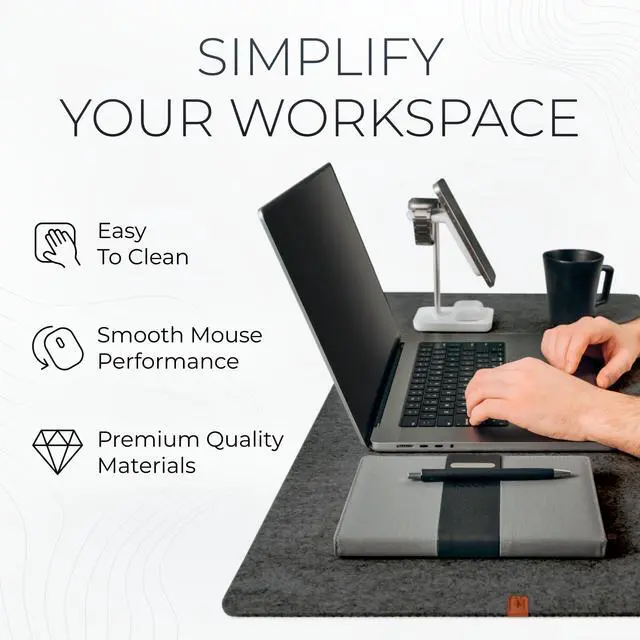 Alt view image 6 of 7 - Large Felt Desk Mat - Charcoal - 35 x 17 inch - Full Desk Keyboard Mat - Computer Desk Mat for Keyboard and Mouse Pad - Desktop Mat - Large Felt Desk Pad