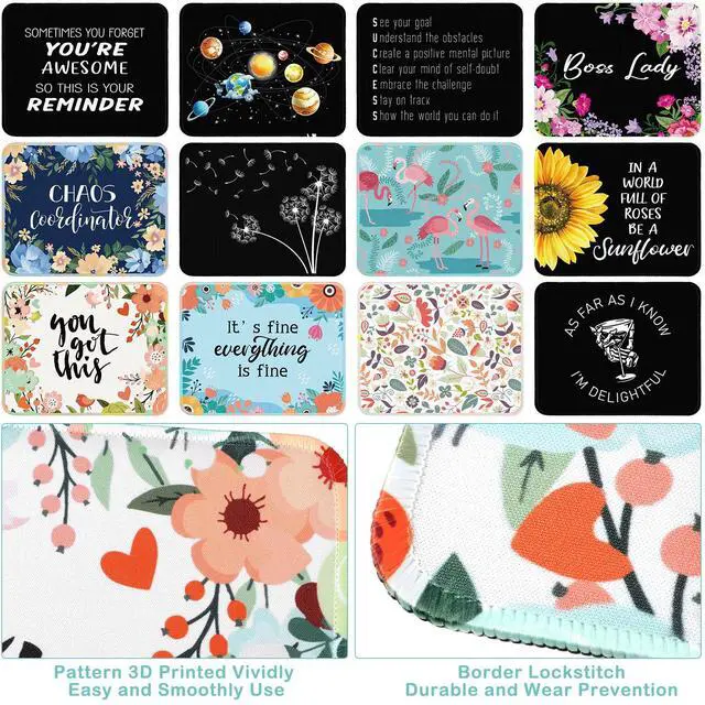 Alt view image 6 of 6 - 12 Pcs Inspirational Mouse Pad Bulk Fun Floral Mouse Pad with Motivational Quotes Square Non Slip Rubber Mousepad for Desk Office Home Laptop Computer
