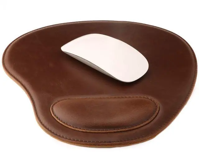 Main image of PU Leather Oval Shape Non-Slip Mousepad with Wrist Rest Support, Waterproof Surface, Comfort Memory Foam, Light Ergonomic Design Mouse Pad for Laptop, Desktop