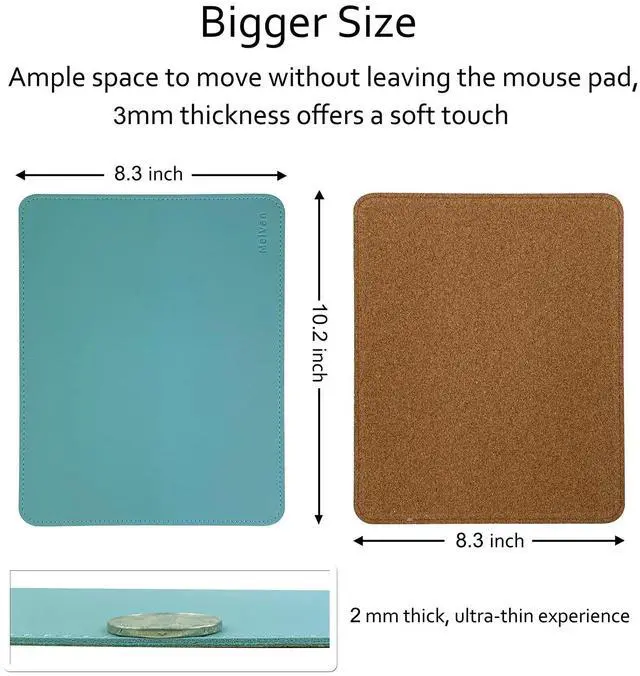 Alt view image 3 of 7 - PU Leather Mouse Pad with Stitched Edge, Wood Mousepad, Waterproof Gaming Mouse Pad Mat for Computers, Laptop, Office & Home, 10.2" x 8.3", 1 Pack (Azury)