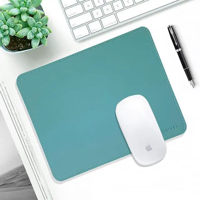 Alt view image 7 of 7 - PU Leather Mouse Pad with Stitched Edge, Wood Mousepad, Waterproof Gaming Mouse Pad Mat for Computers, Laptop, Office & Home, 10.2" x 8.3", 1 Pack (Azury)